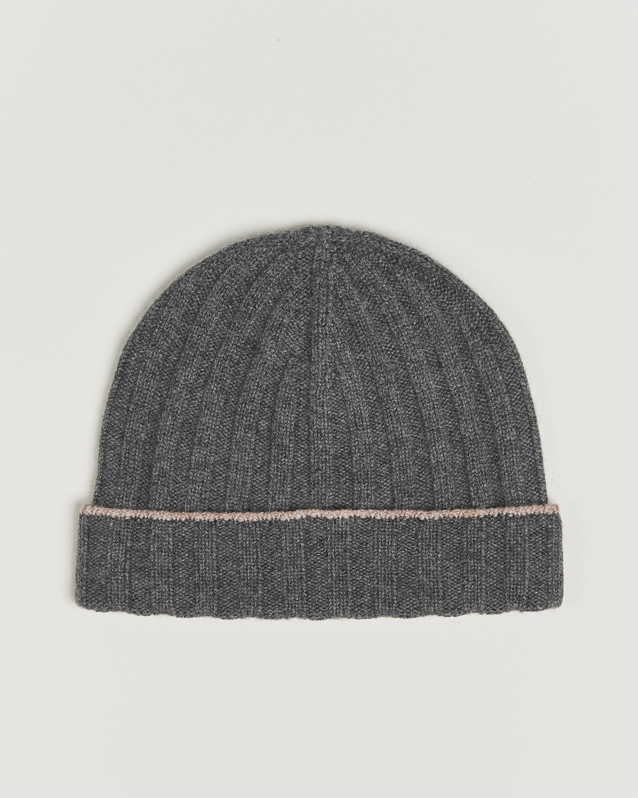 Hombres | Brunello Cucinelli Cashmere Contrast Beanie Grey Melange | Brunello Cucinelli | Cashmere Contrast Beanie Grey Melange