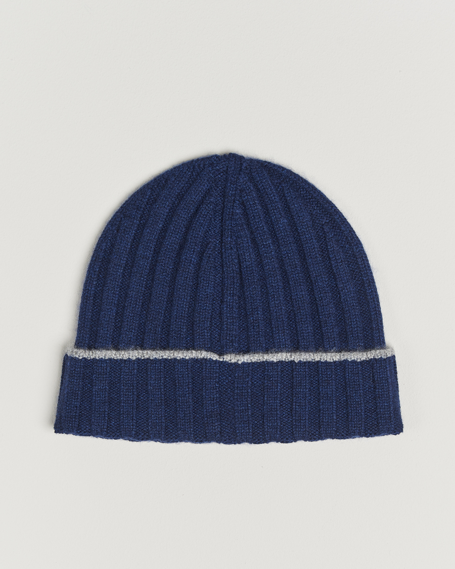 Hombres | Brunello Cucinelli Cashmere Contrast Beanie Navy | Brunello Cucinelli | Cashmere Contrast Beanie Navy