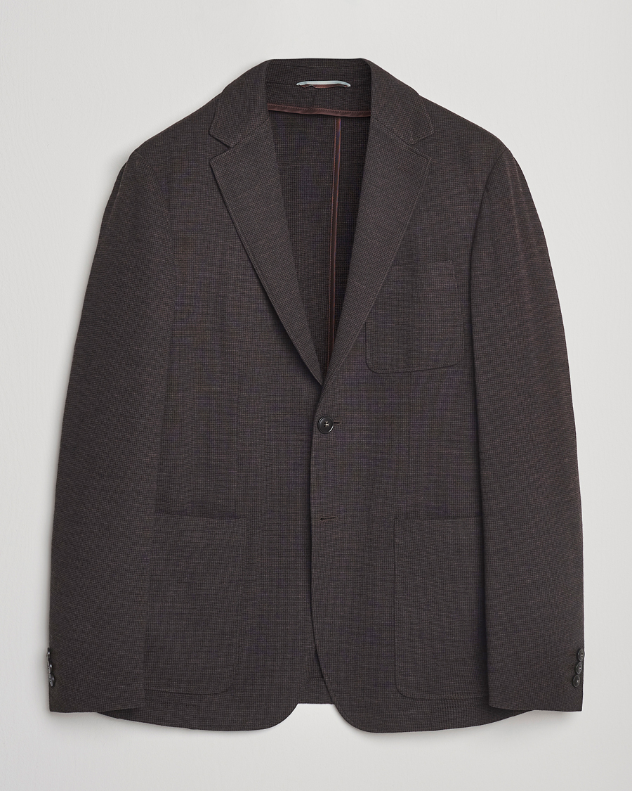 Hombres | Blazers | Canali | Wool Houndstooth Jersey Blazer Dark Brown
