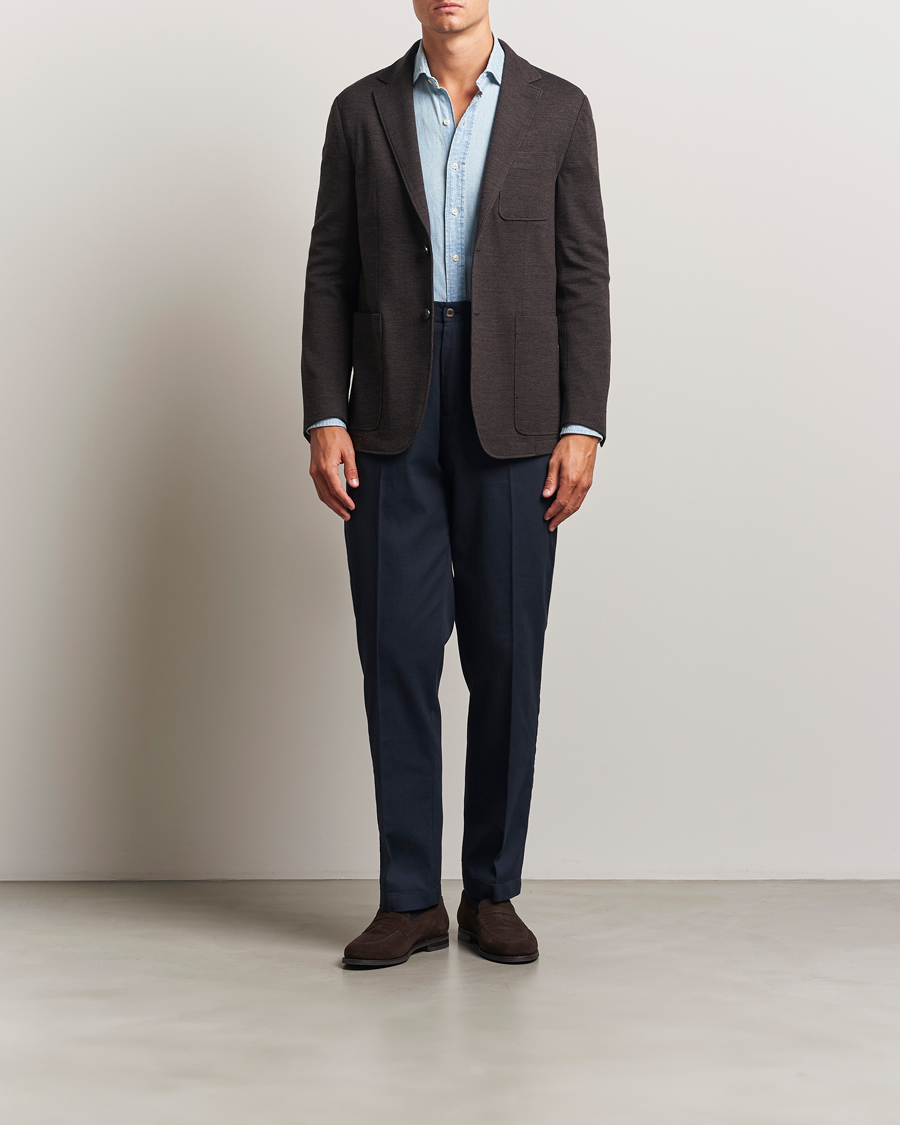 Hombres | Blazers | Canali | Wool Houndstooth Jersey Blazer Dark Brown