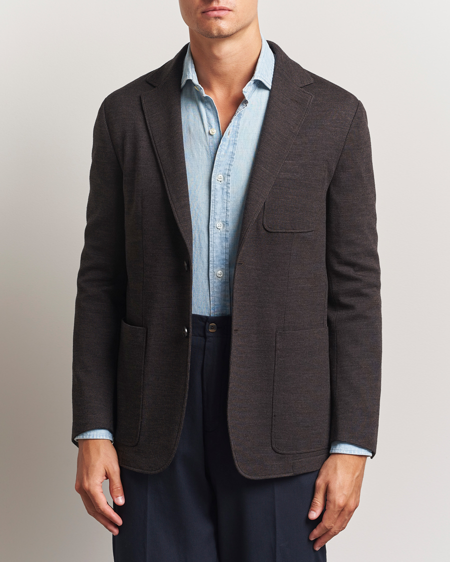 Hombres | Blazers | Canali | Wool Houndstooth Jersey Blazer Dark Brown