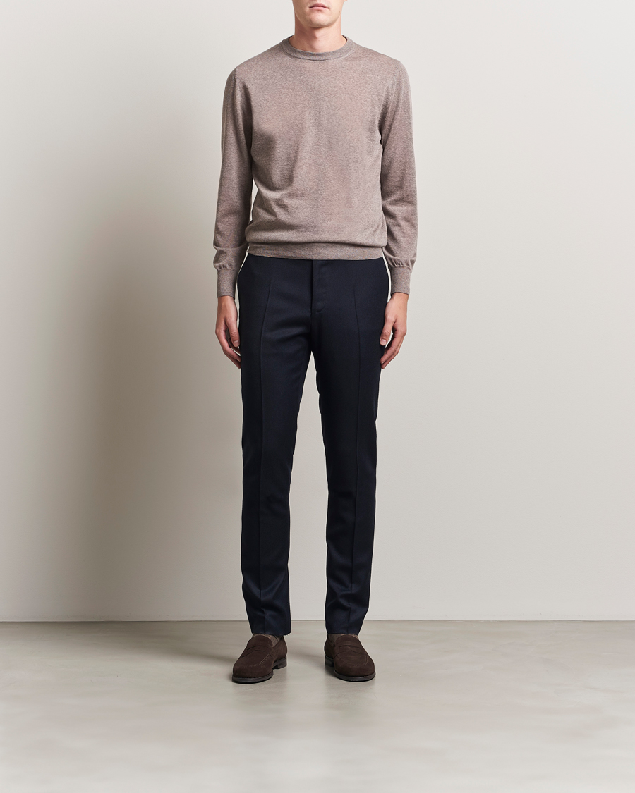 Hombres | Jerséis y prendas de punto | Canali | Merino Wool Crew Neck Beige