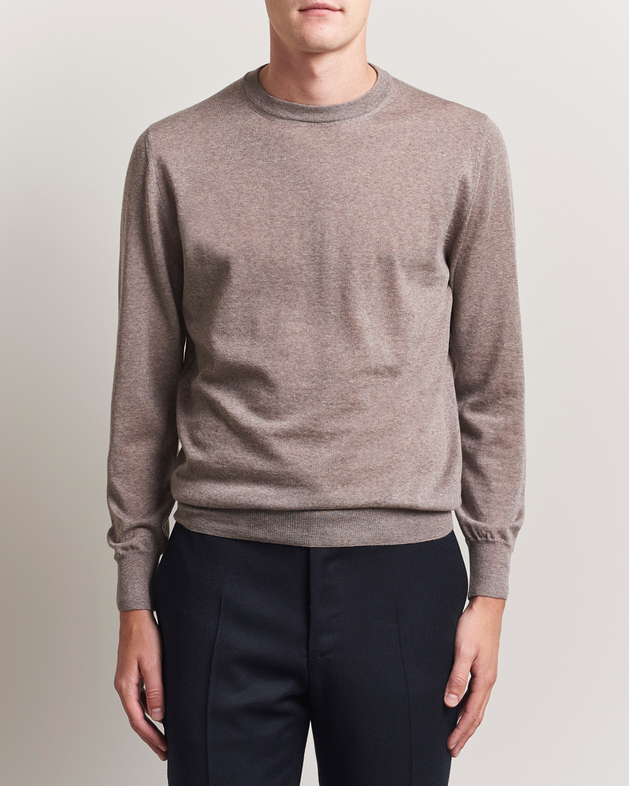 Hombres | Jerséis y prendas de punto | Canali | Merino Wool Crew Neck Beige