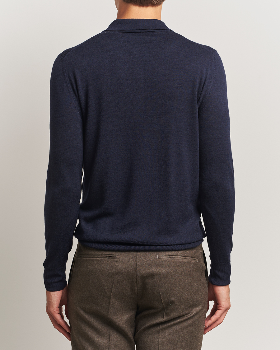 Hombres | Jerséis y prendas de punto | Canali | Merino Wool Long Sleeve Polo Navy