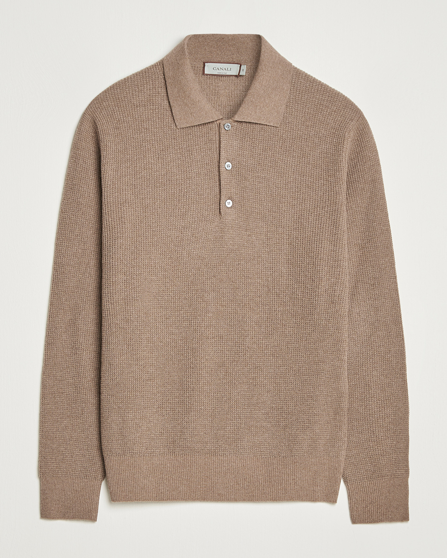 Hombres | Jerséis y prendas de punto | Canali | Wool/Cashmere Long Sleeve Polo Brown