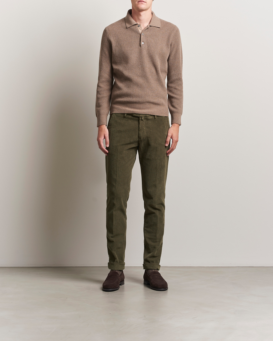 Hombres | Jerséis y prendas de punto | Canali | Wool/Cashmere Long Sleeve Polo Brown