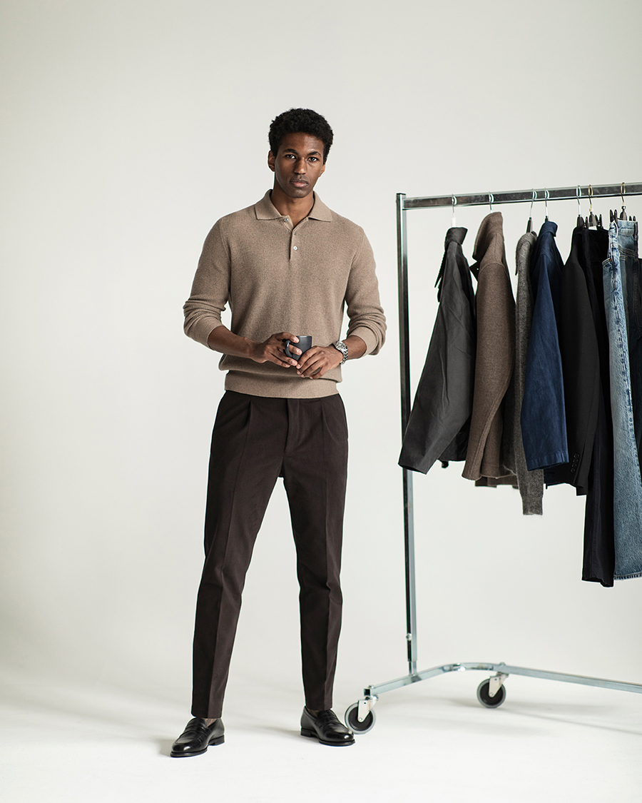Hombres | Jerséis y prendas de punto | Canali | Wool/Cashmere Long Sleeve Polo Brown
