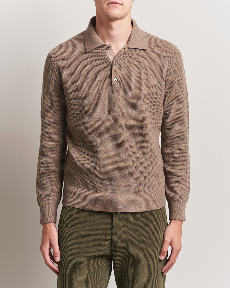 Hombres | Jerséis y prendas de punto | Canali | Wool/Cashmere Long Sleeve Polo Brown