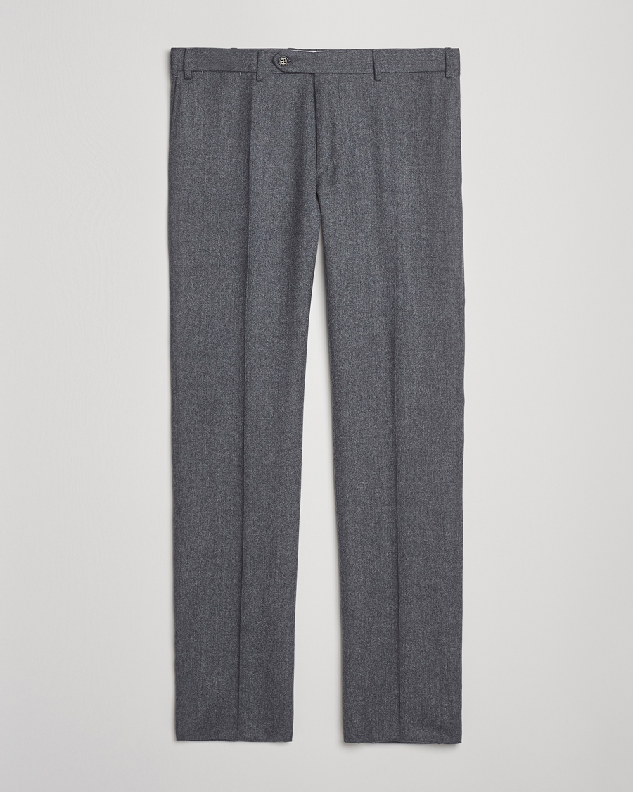 Hombres | Pantalones | Canali | Slim Fit Flannel Trousers Grey Melange