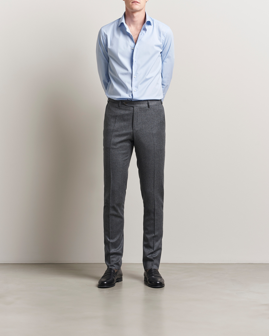 Hombres | Pantalones | Canali | Slim Fit Flannel Trousers Grey Melange
