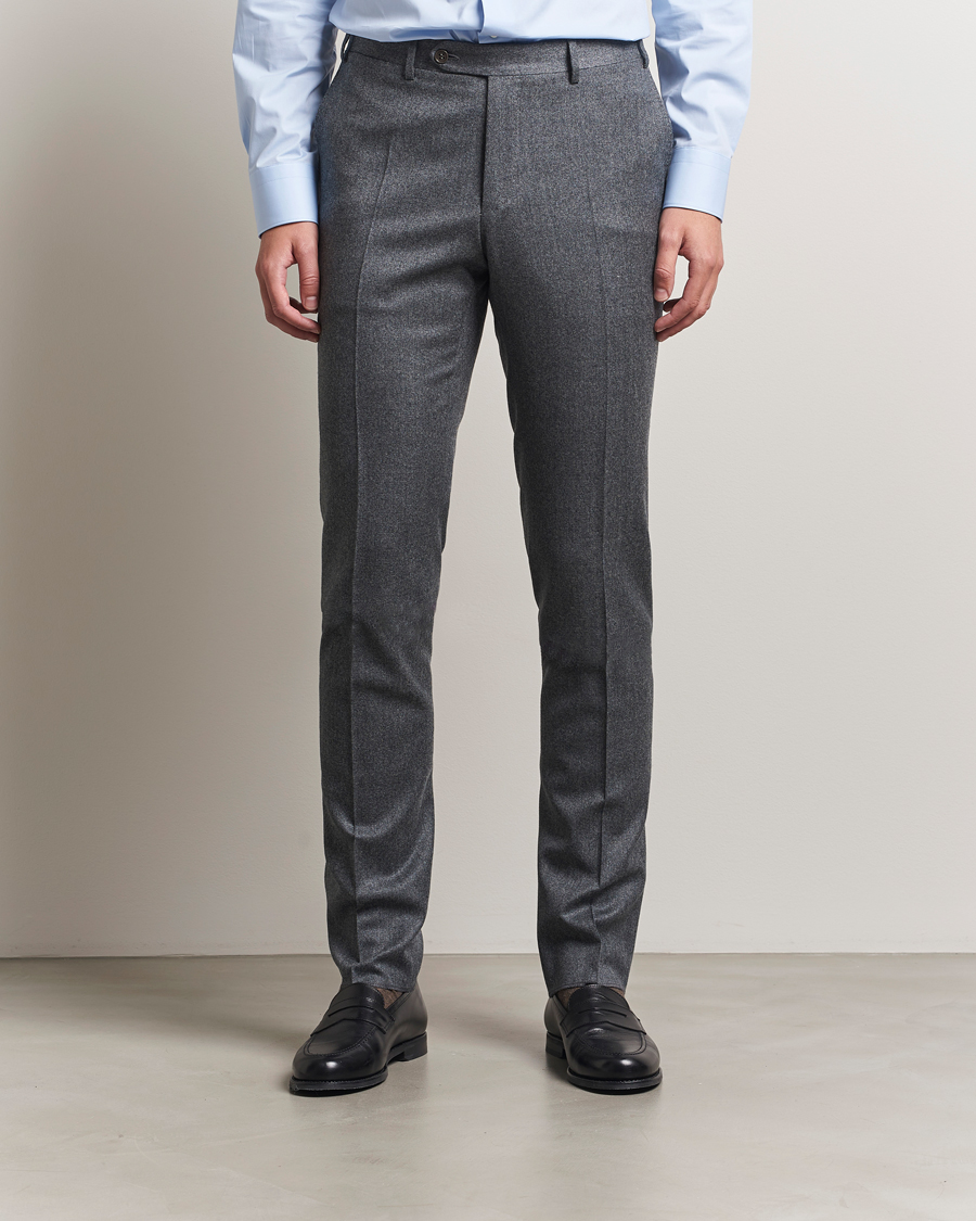 Hombres | Pantalones | Canali | Slim Fit Flannel Trousers Grey Melange
