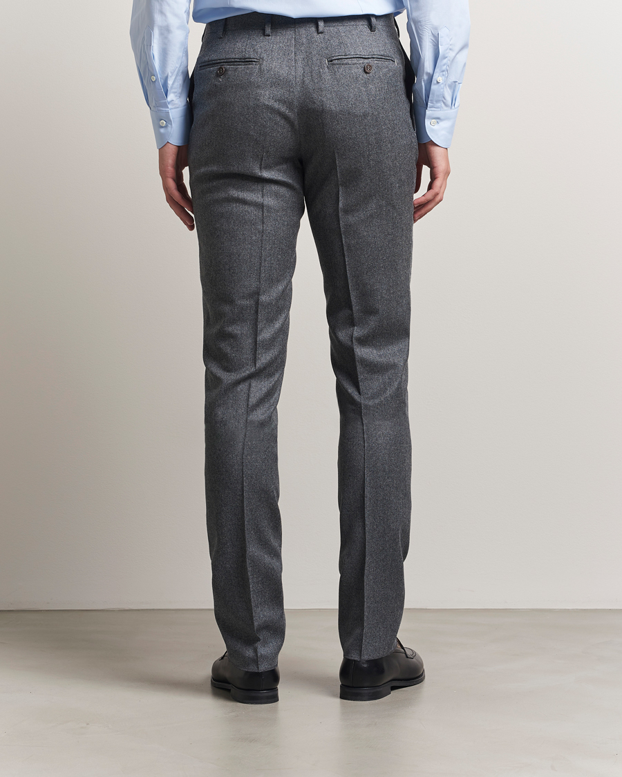 Hombres | Pantalones | Canali | Slim Fit Flannel Trousers Grey Melange