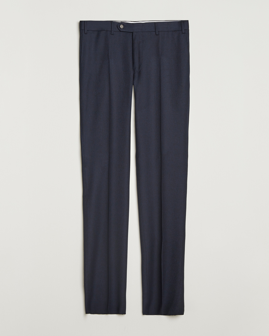Hombres | Pantalones | Canali | Slim Fit Flannel Trousers Navy