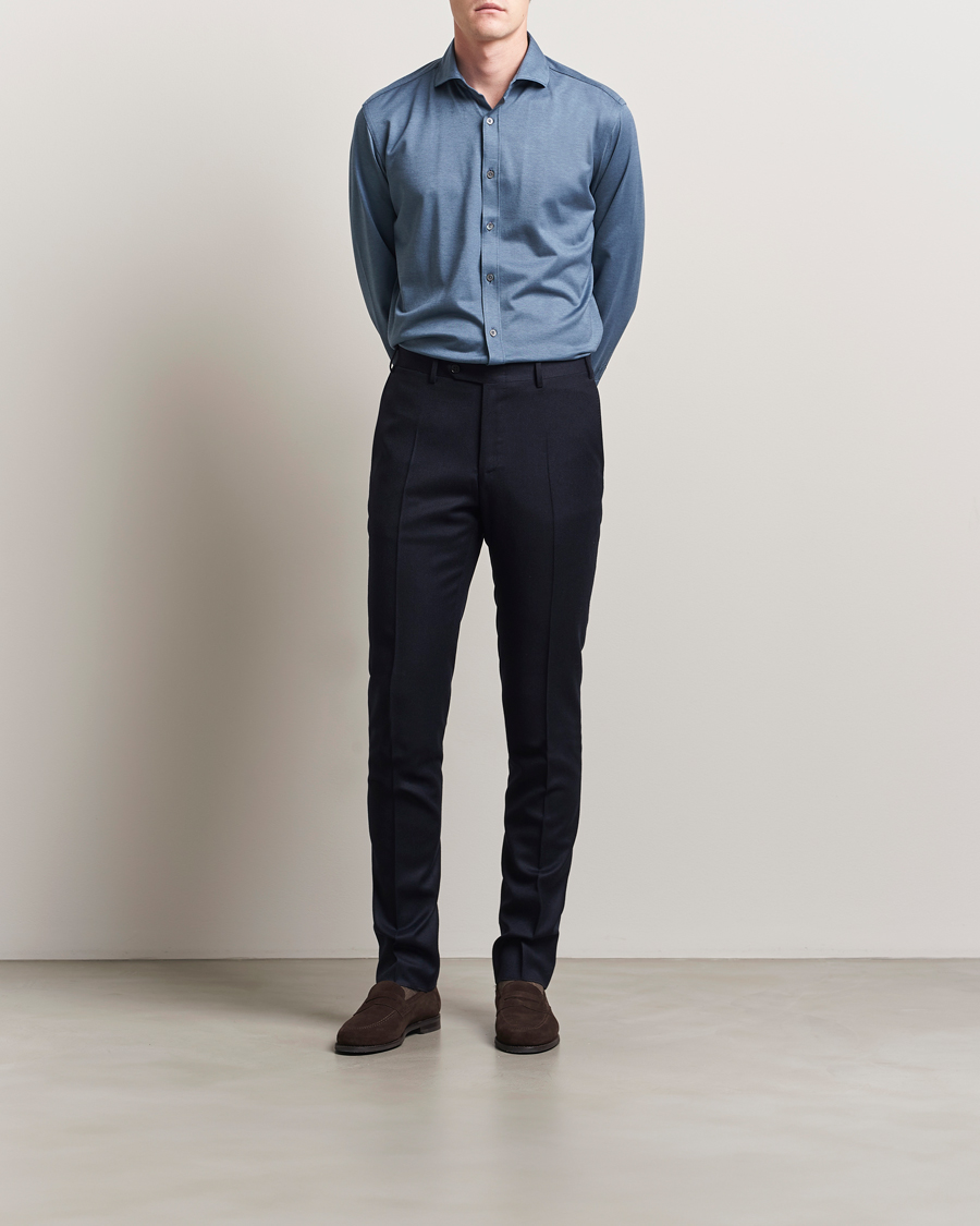 Hombres | Pantalones | Canali | Slim Fit Flannel Trousers Navy