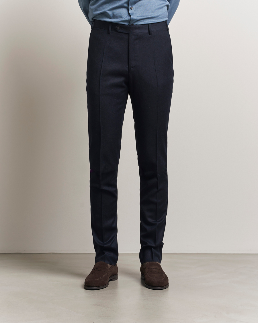 Hombres | Pantalones | Canali | Slim Fit Flannel Trousers Navy