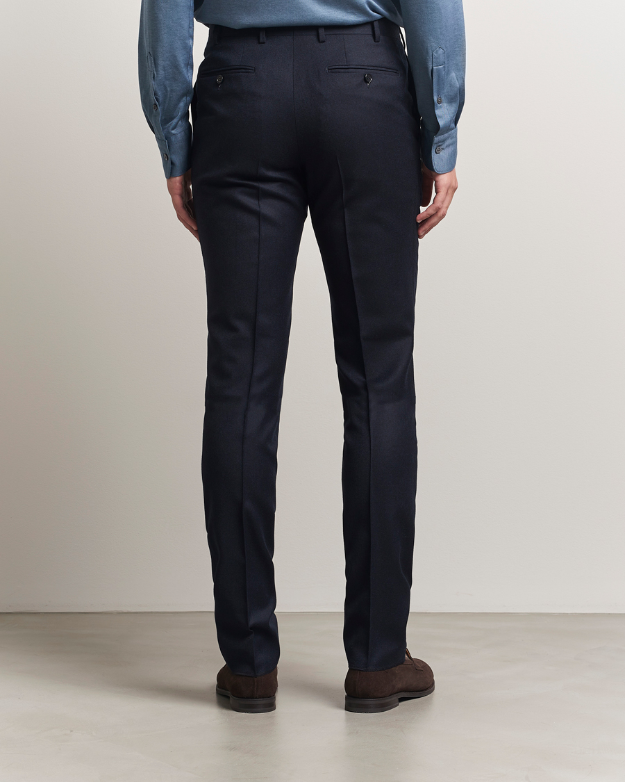 Hombres | Pantalones | Canali | Slim Fit Flannel Trousers Navy