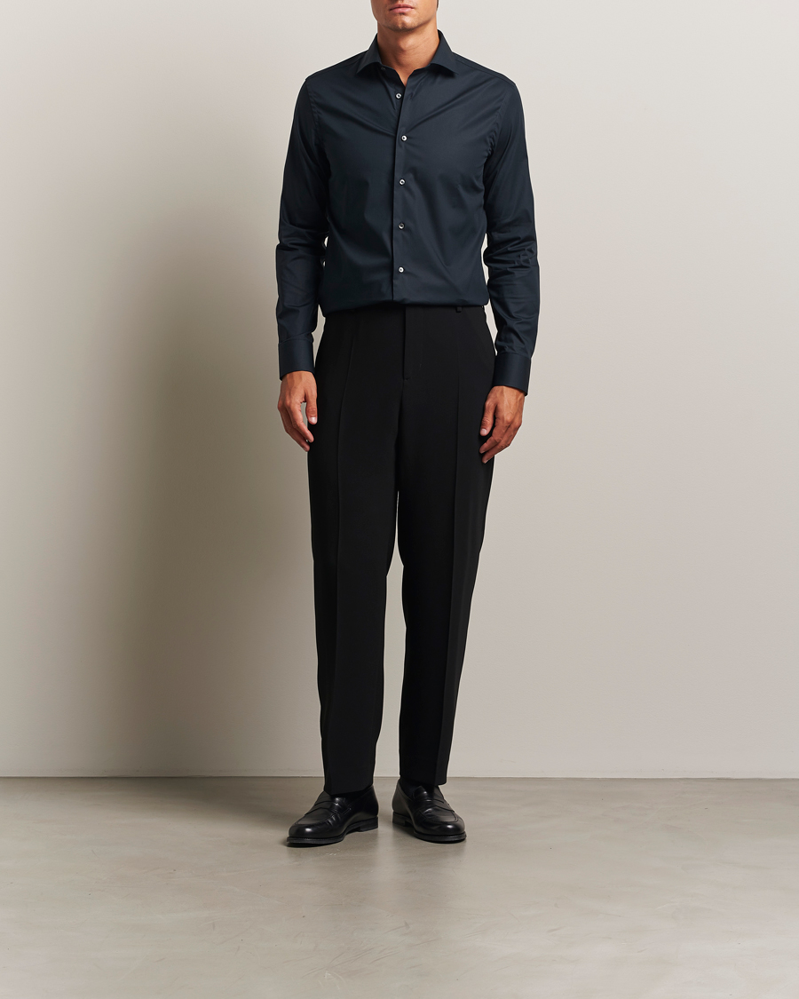 Hombres | Camisas | Canali | Slim Fit Cotton/Stretch Shirt Navy