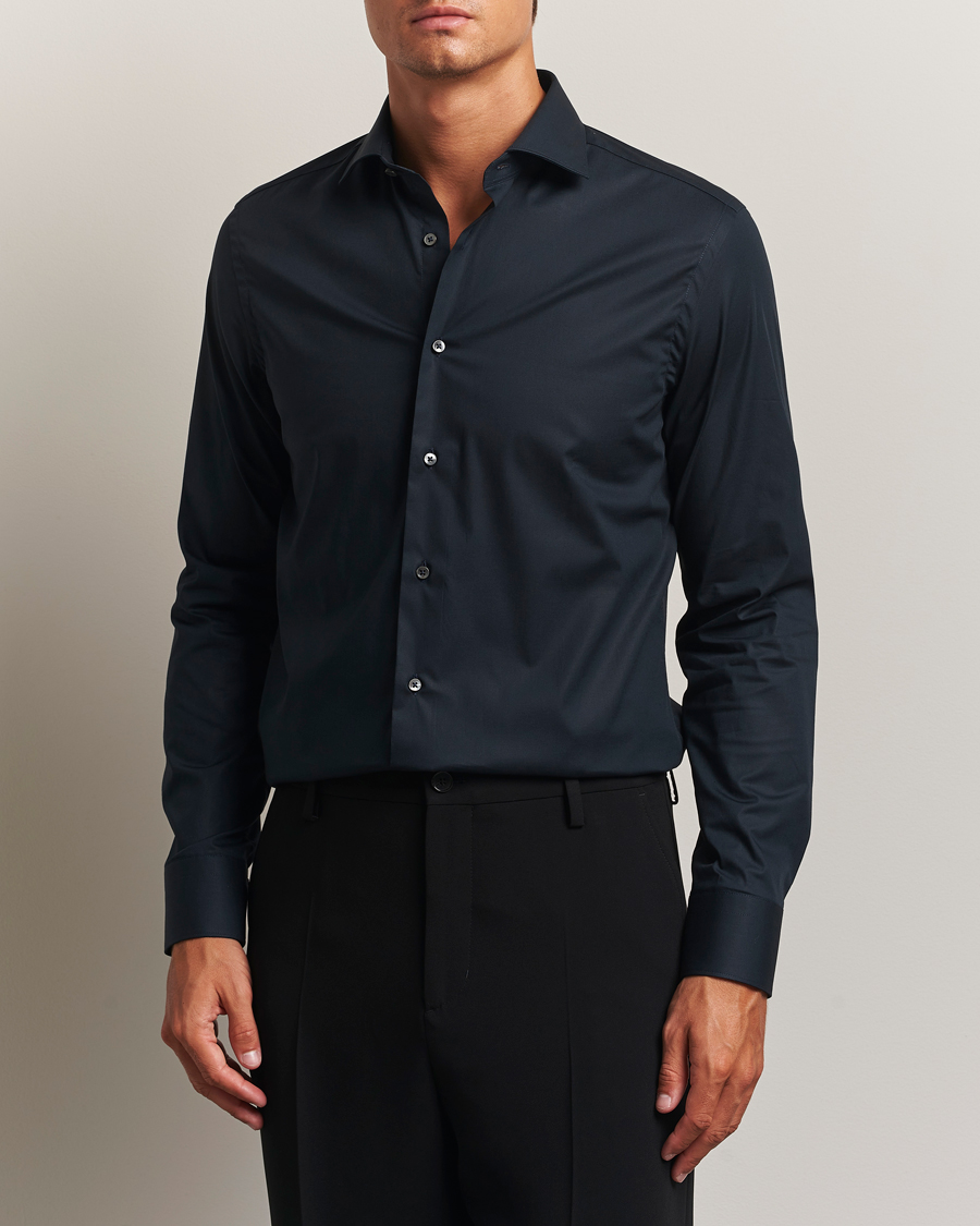 Hombres | Camisas | Canali | Slim Fit Cotton/Stretch Shirt Navy