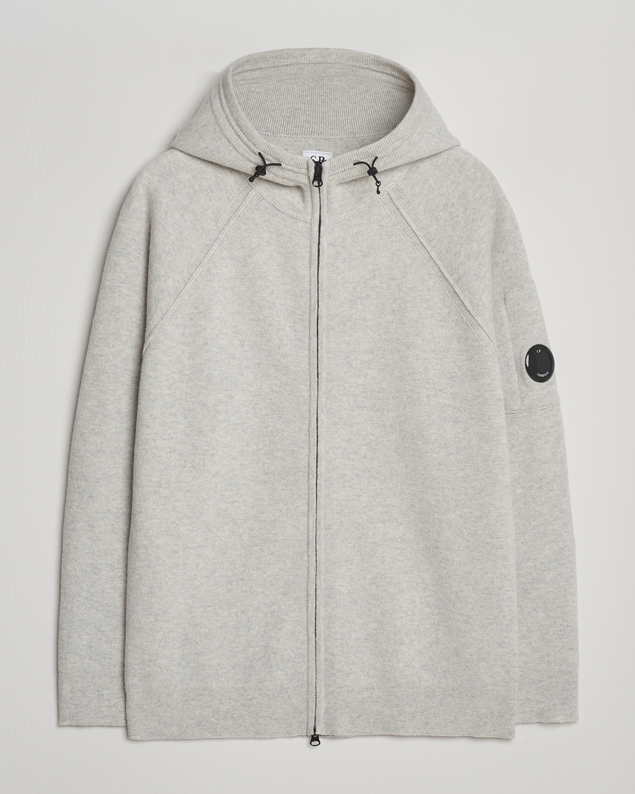 Hombres | Jerséis y prendas de punto | C.P. Company | Knitted Lambswool Zip Hood Light Grey