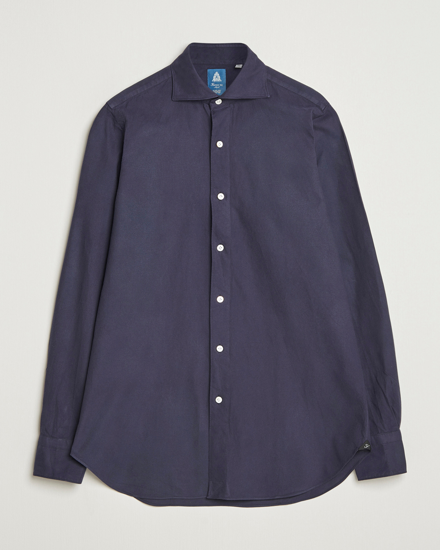Hombres | Camisas | Finamore Napoli | Gaeta Flannel Sport Shirt Navy