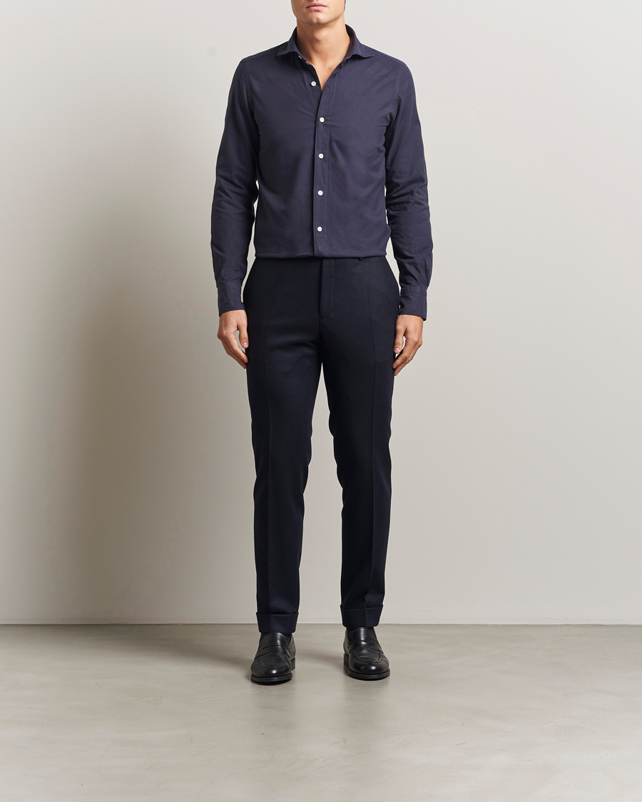 Hombres | Camisas | Finamore Napoli | Gaeta Flannel Sport Shirt Navy
