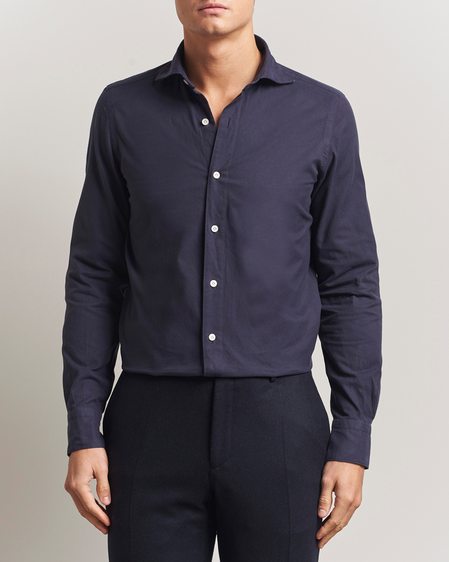 Hombres | Camisas | Finamore Napoli | Gaeta Flannel Sport Shirt Navy