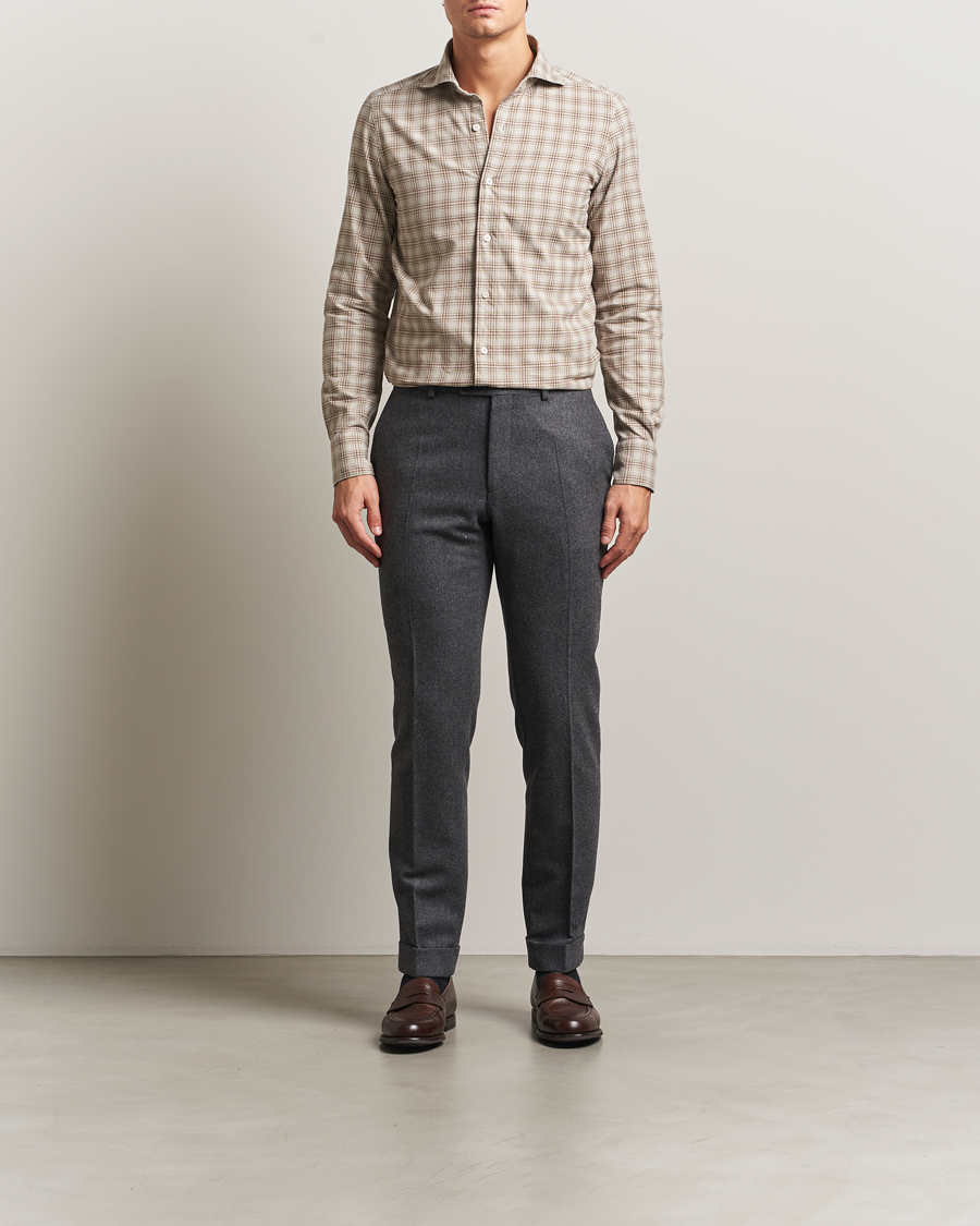 Hombres | Camisas | Finamore Napoli | Gaeta Flannel Sport Shirt Beige Check