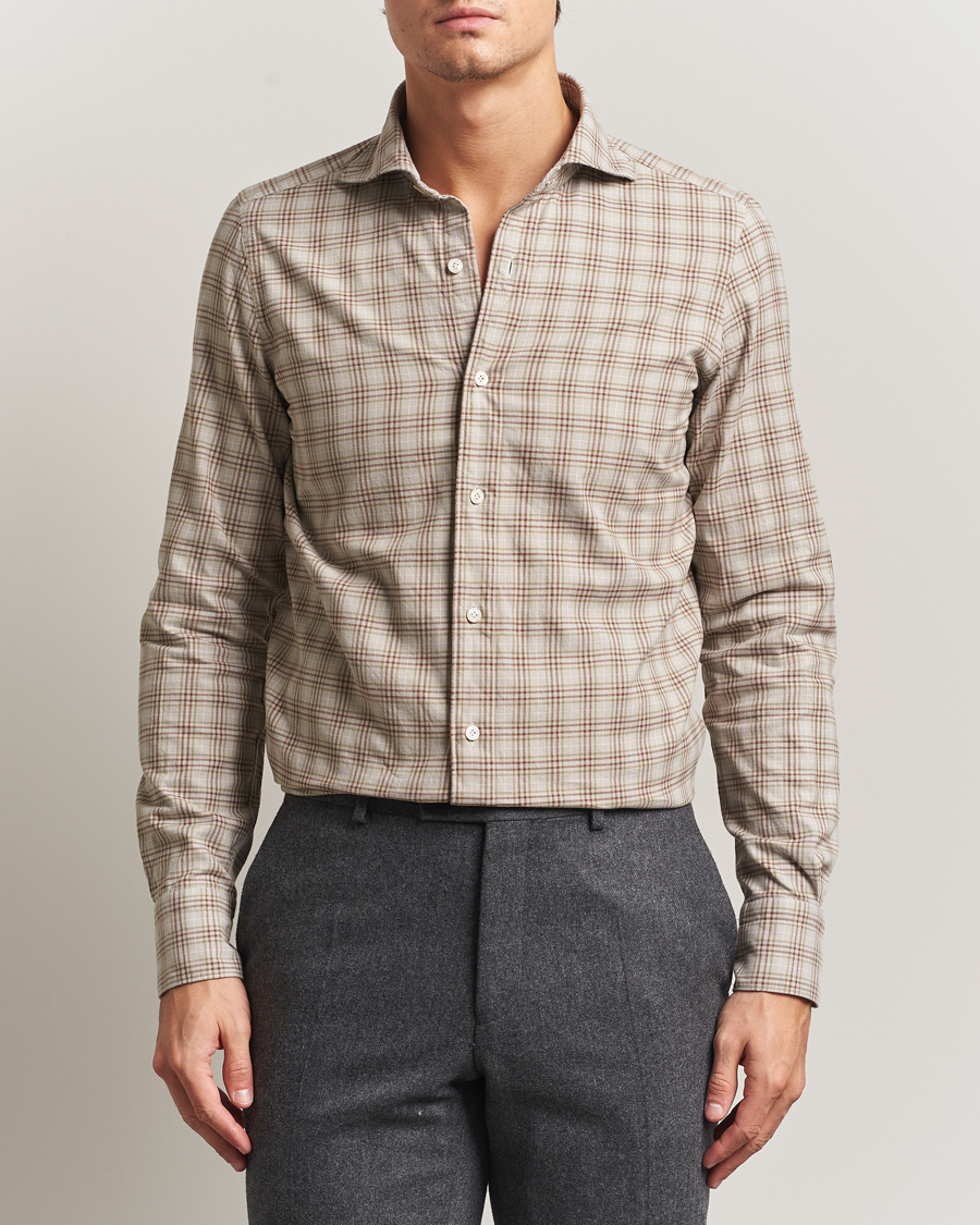 Hombres | Camisas | Finamore Napoli | Gaeta Flannel Sport Shirt Beige Check