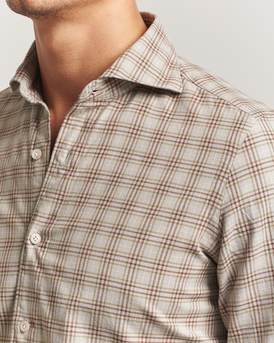 Hombres | Camisas | Finamore Napoli | Gaeta Flannel Sport Shirt Beige Check