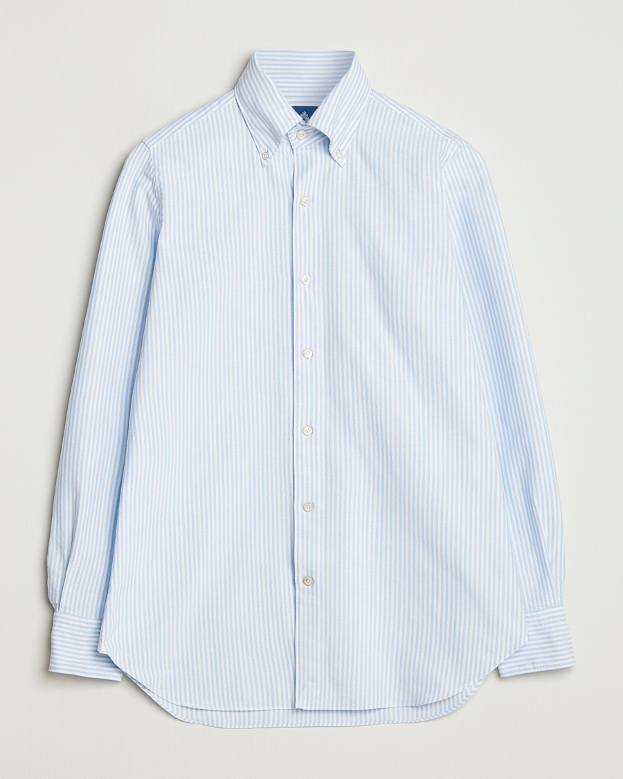 Hombres | Camisas | Finamore Napoli | Gaeta Oxford Button Down Shirt Light Blue Stripe
