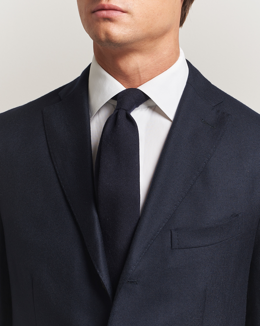 Hombres | Finamore Napoli Wool Twill Tie Navy | Finamore Napoli | Wool Twill Tie Navy