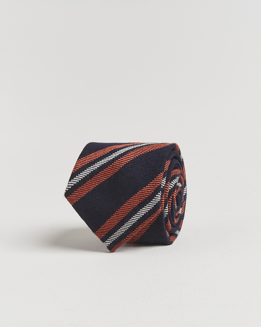 Hombres | Finamore Napoli Wool Regimental Stripe Tie Navy/Orange | Finamore Napoli | Wool Regimental Stripe Tie Navy/Orange