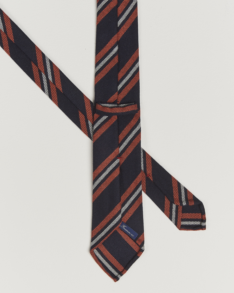 Hombres | Finamore Napoli Wool Regimental Stripe Tie Navy/Orange | Finamore Napoli | Wool Regimental Stripe Tie Navy/Orange
