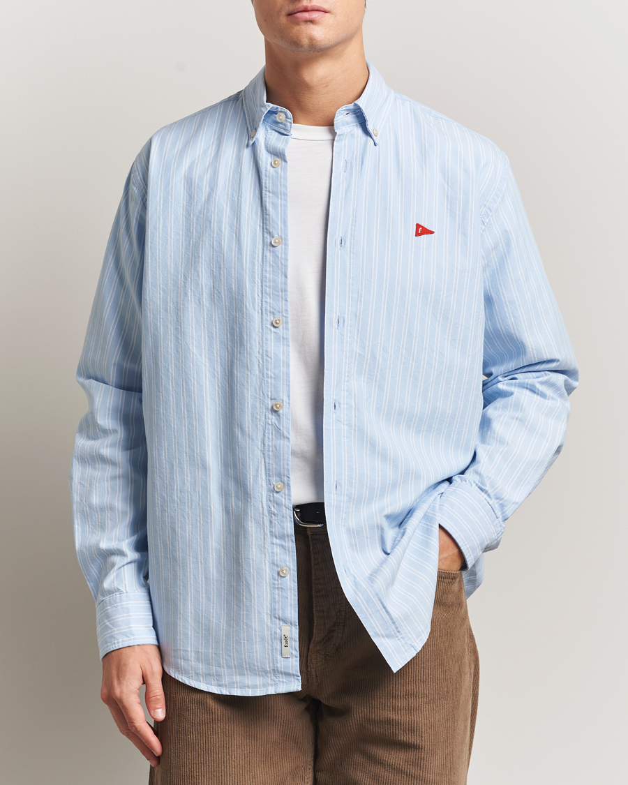 Hombres | Camisas | Forét | Flag Regular Fit Oxford Shirt Light Blue Stripe