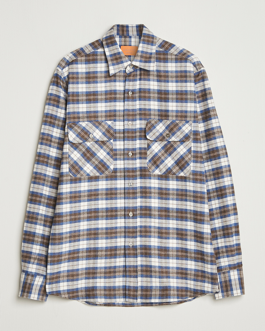 Hombres | Camisas | Grigio | Heavy Flannel Overshirt Blue/Beige Check