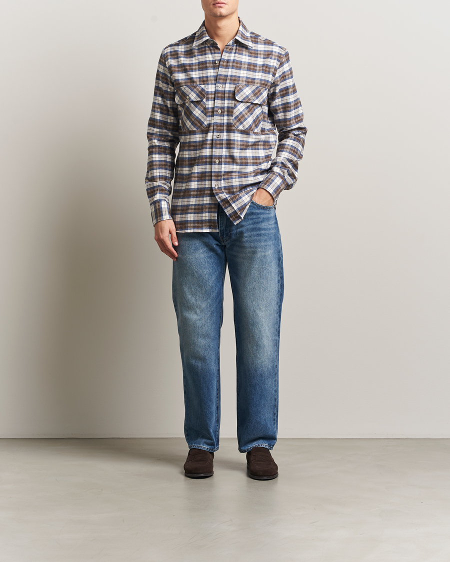 Hombres | Camisas | Grigio | Heavy Flannel Overshirt Blue/Beige Check