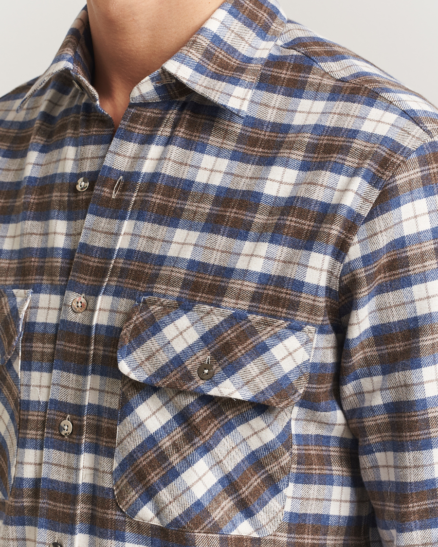 Hombres | Camisas | Grigio | Heavy Flannel Overshirt Blue/Beige Check