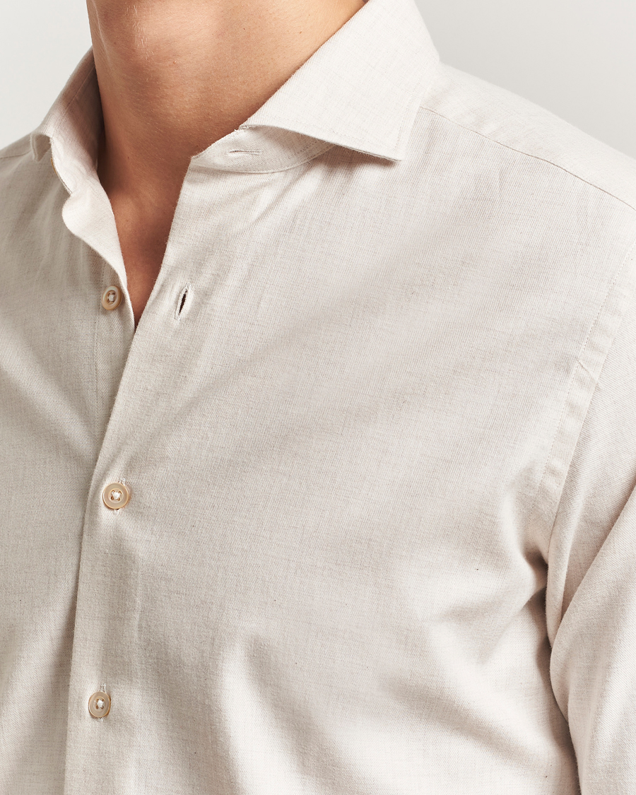 Hombres | Camisas | Grigio | Washed Flannel Shirt Light Beige