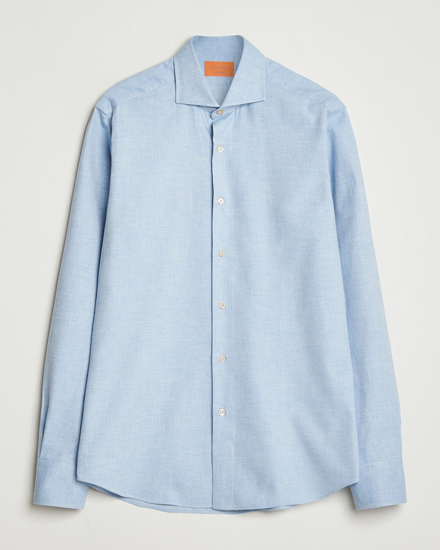Hombres | Camisas | Grigio | Washed Flannel Shirt Light Blue