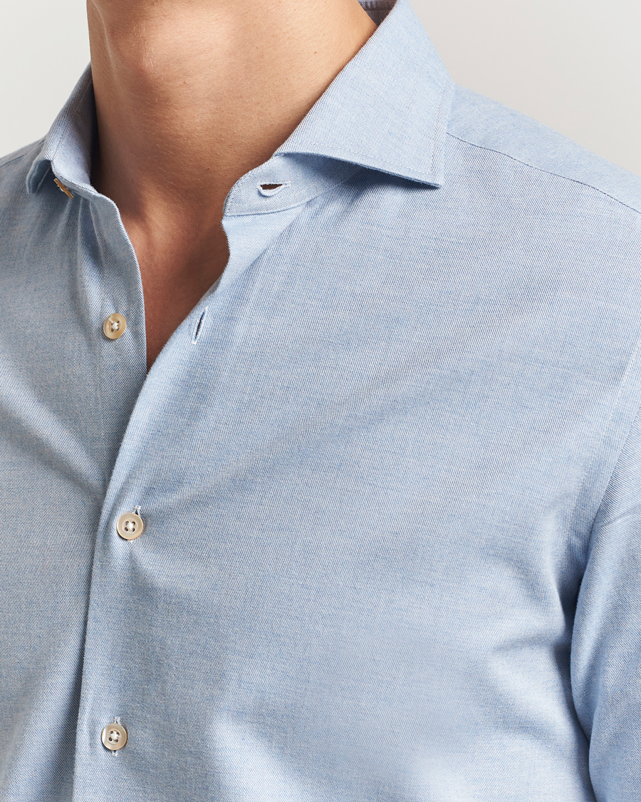 Hombres | Camisas | Grigio | Washed Flannel Shirt Light Blue