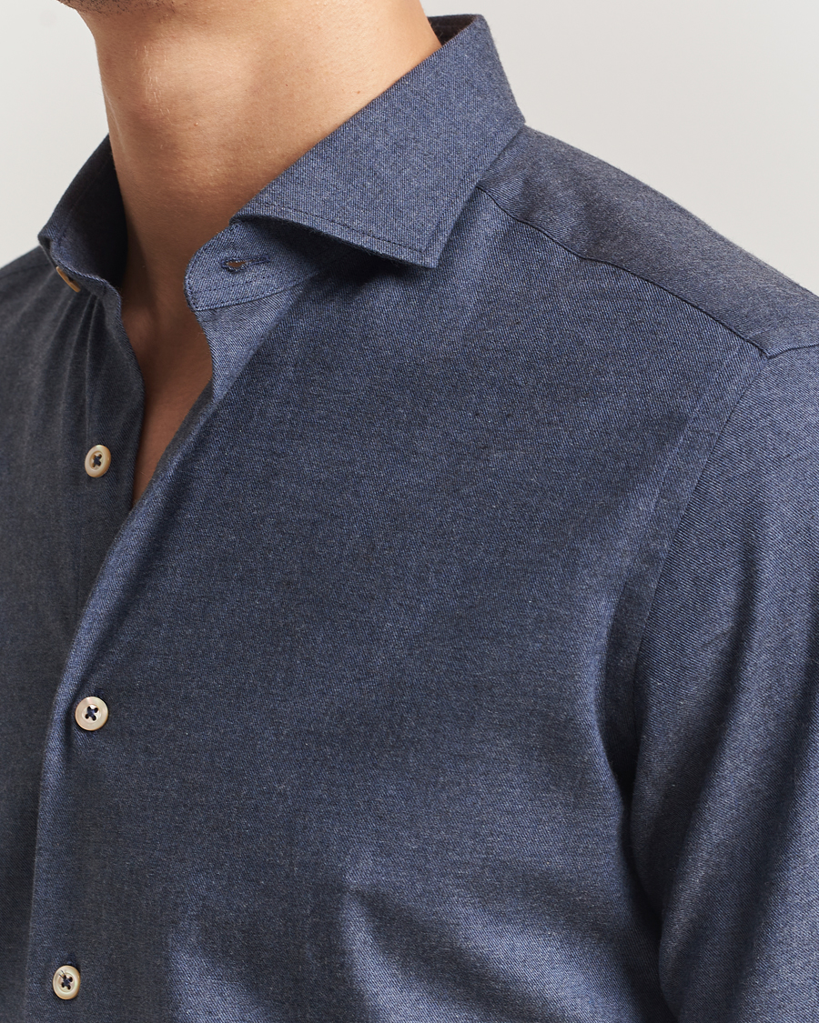 Hombres | Camisas | Grigio | Washed Flannel Shirt Dark Blue