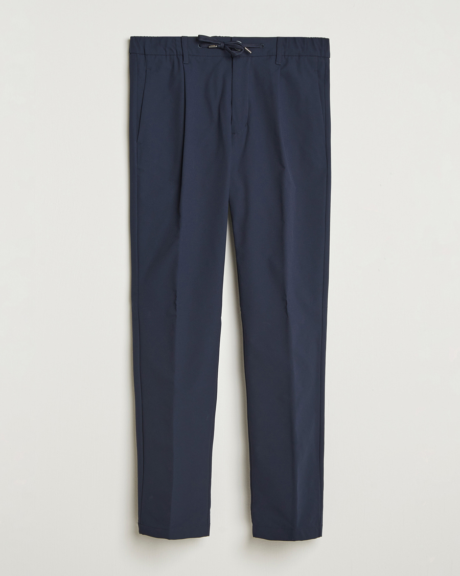 Hombres | Pantalones | Herno | Pleated Technical Cotton Trousers Navy
