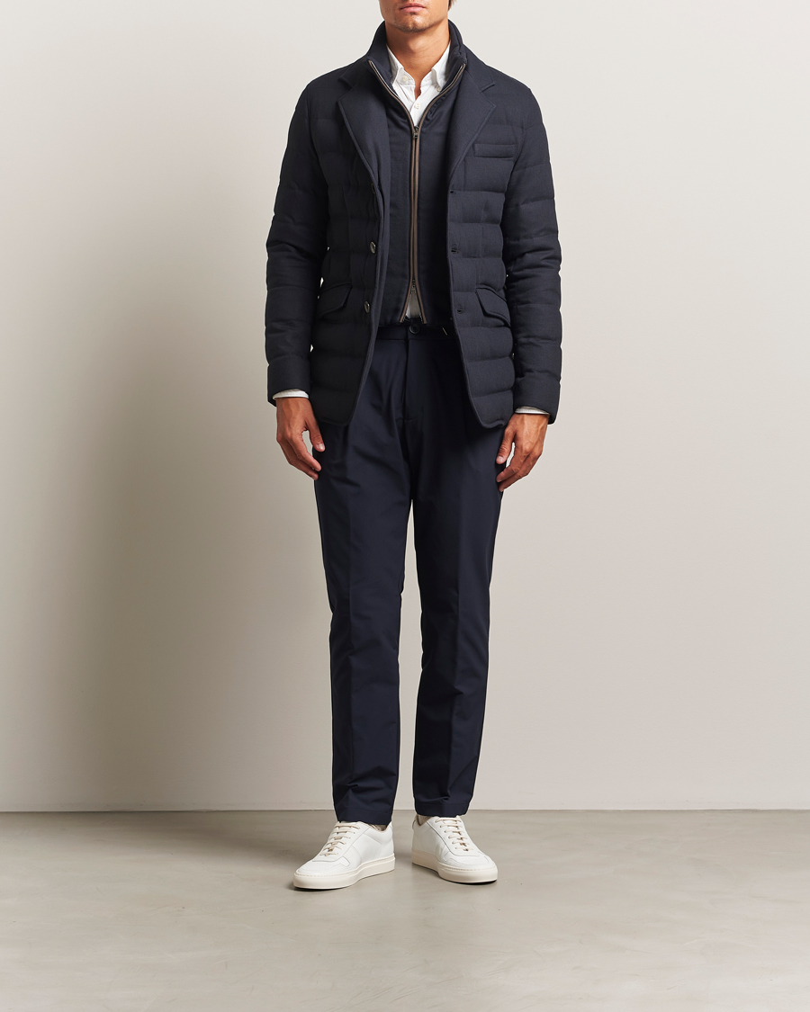 Hombres | Pantalones | Herno | Pleated Technical Cotton Trousers Navy