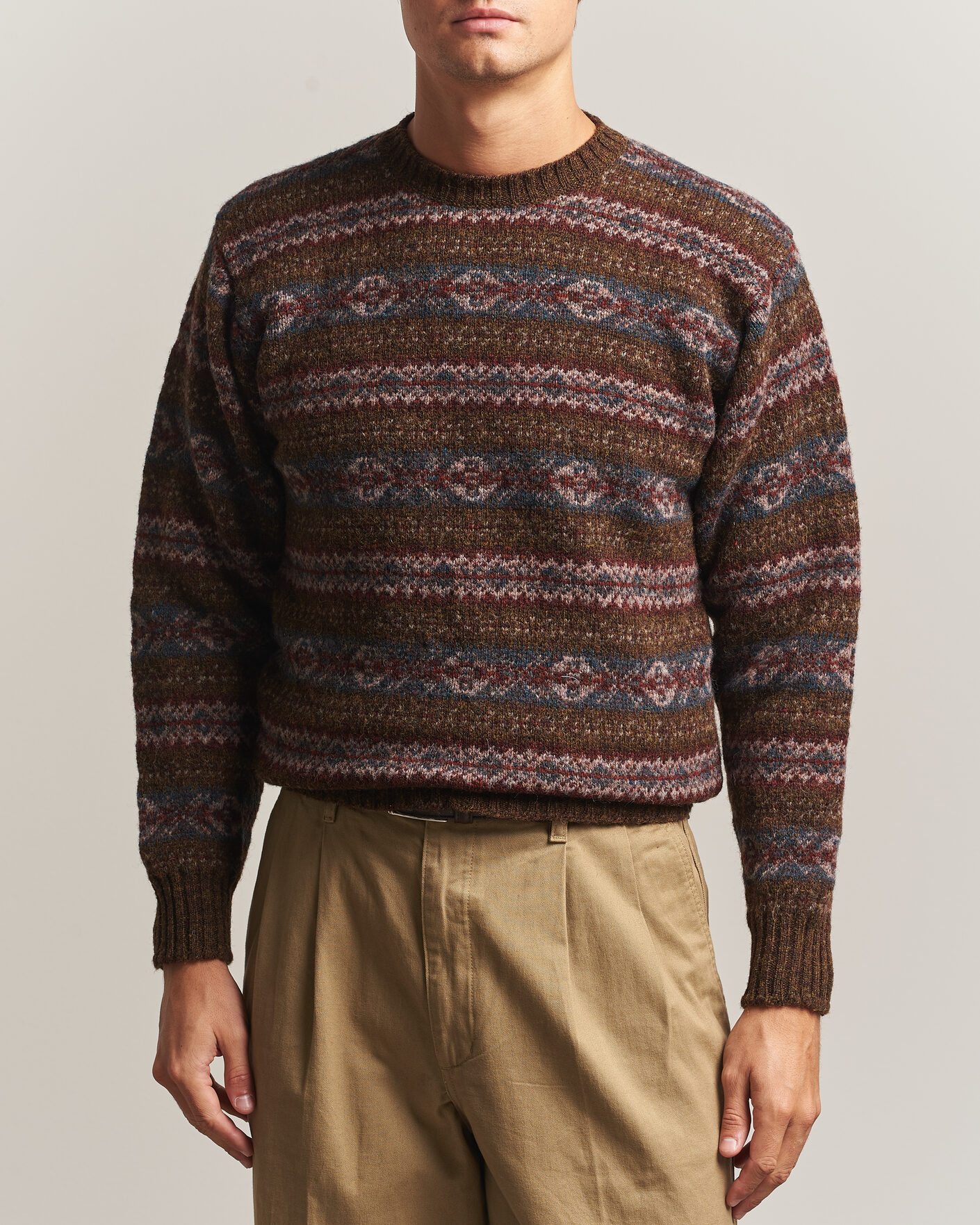 Hombres | Jerséis y prendas de punto | Jamieson's of Shetland | Jamiesons Of Shetland All Over Fair Isle Pullover Crew Neck Moss Green