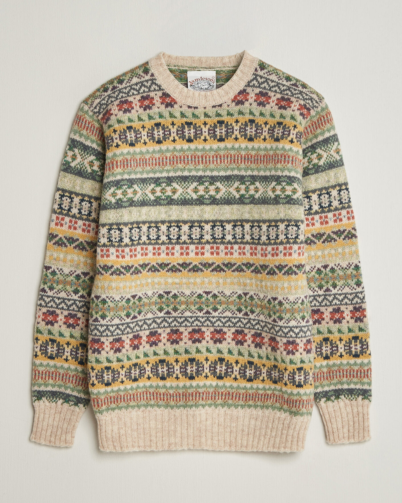 Hombres | Jerséis y prendas de punto | Jamieson's of Shetland | Jamiesons Of Shetland All Over Fair Isle Pullover Crew Neck Beige