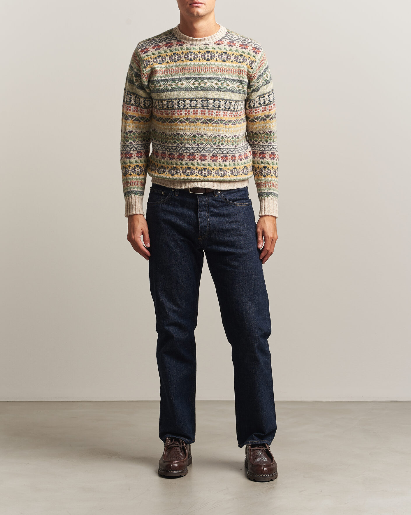 Hombres | Jerséis y prendas de punto | Jamieson's of Shetland | Jamiesons Of Shetland All Over Fair Isle Pullover Crew Neck Beige