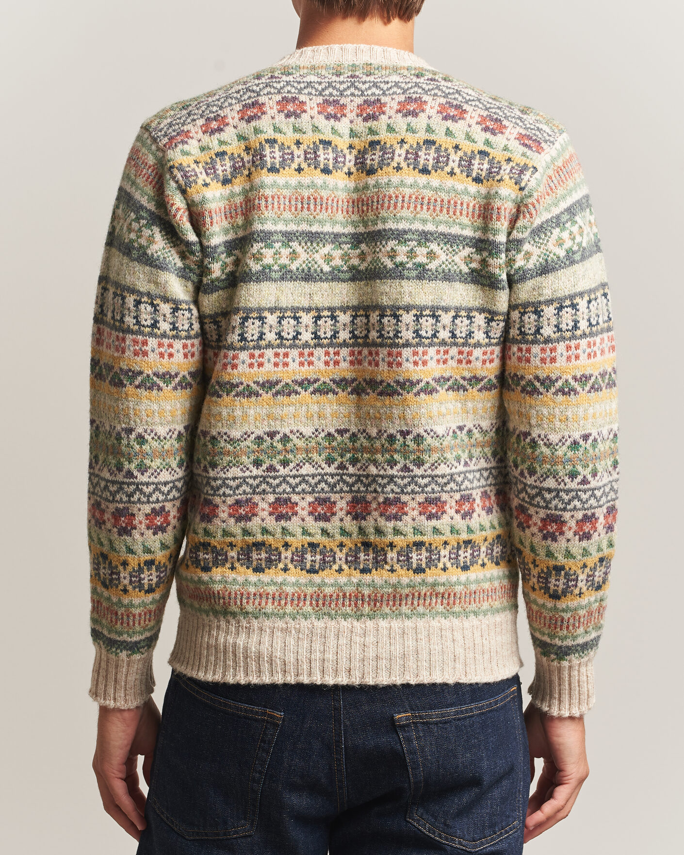 Hombres | Jerséis y prendas de punto | Jamieson's of Shetland | Jamiesons Of Shetland All Over Fair Isle Pullover Crew Neck Beige