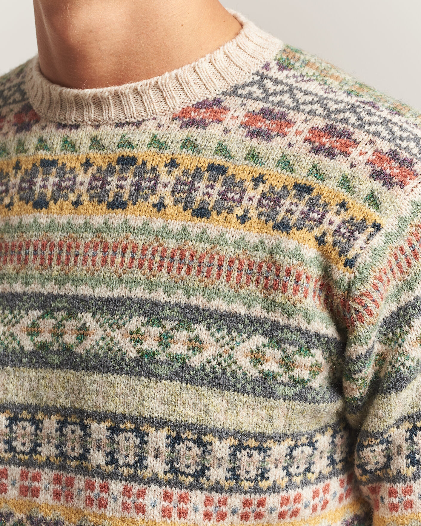 Hombres | Jerséis y prendas de punto | Jamieson's of Shetland | Jamiesons Of Shetland All Over Fair Isle Pullover Crew Neck Beige