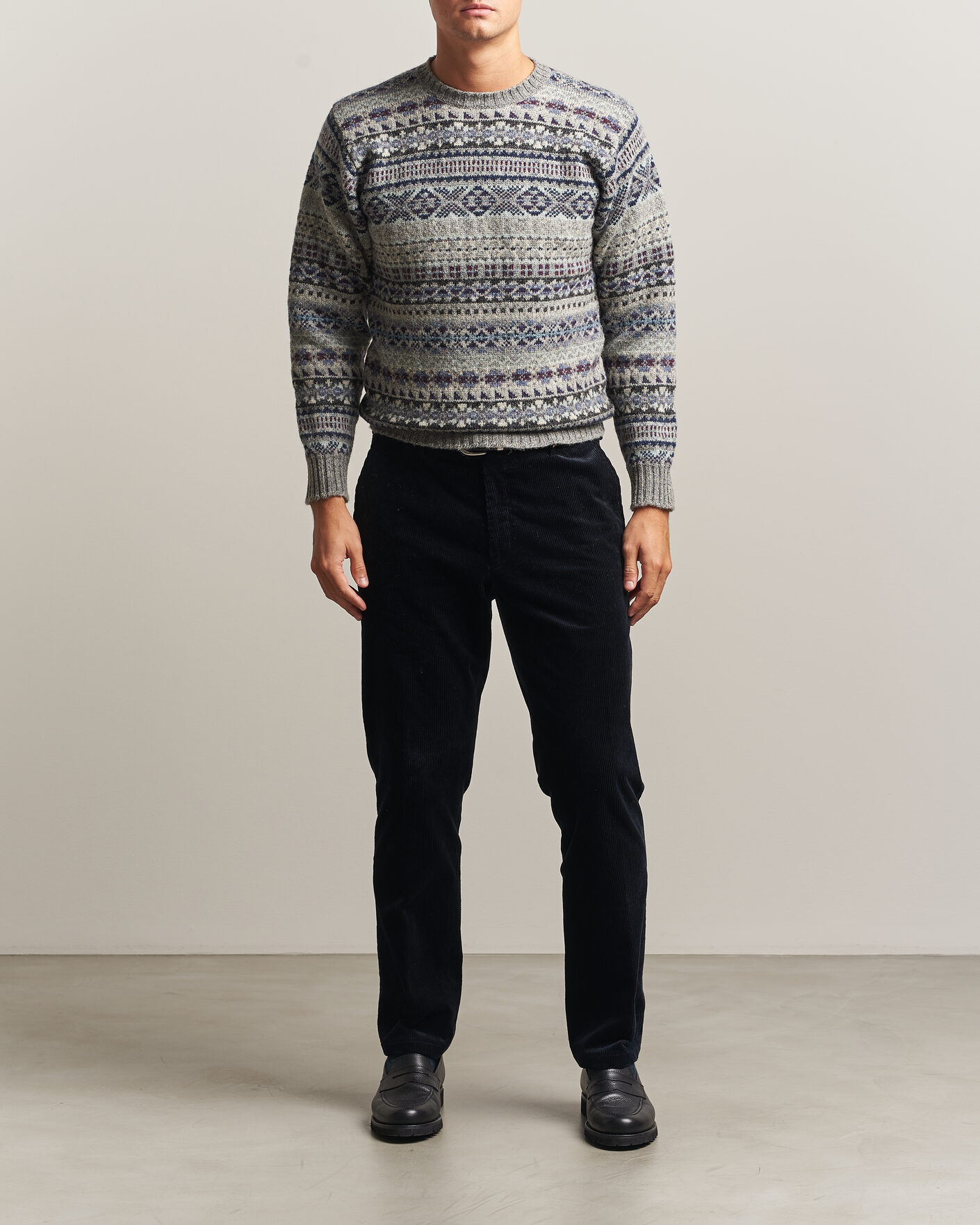 Hombres | Jerséis y prendas de punto | Jamieson's of Shetland | Jamiesons Of Shetland All Over Fair Isle Pullover Crew Neck Light Grey