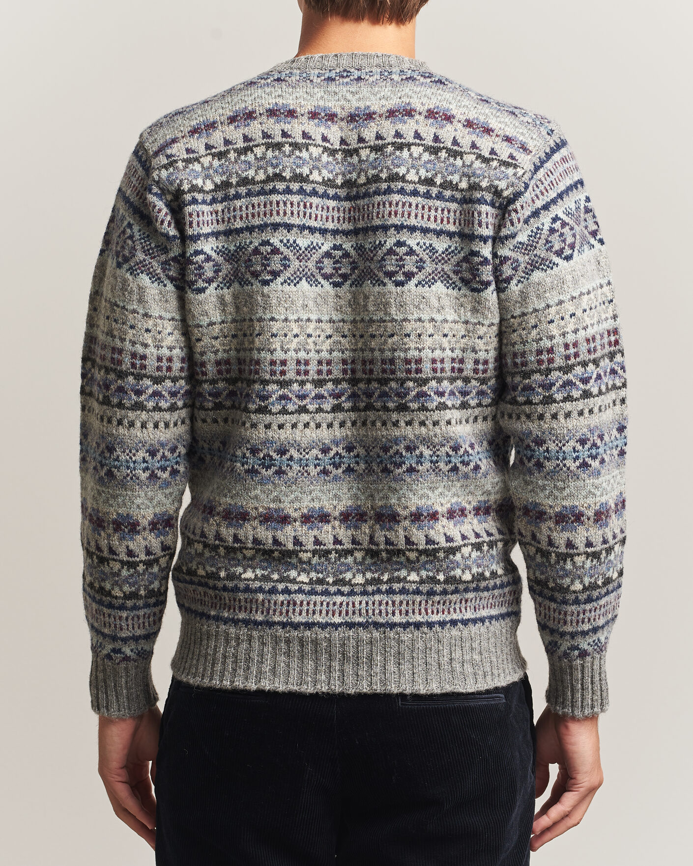 Hombres | Jerséis y prendas de punto | Jamieson's of Shetland | Jamiesons Of Shetland All Over Fair Isle Pullover Crew Neck Light Grey
